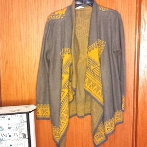 Gray and mustard blanket sweater